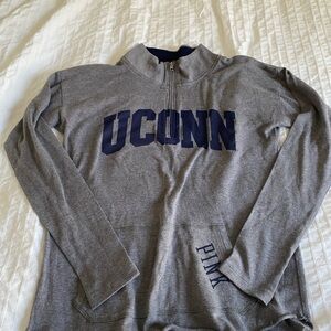 PINK Victoria's Secret Gray UCONN Half-Zip Sweatshirt